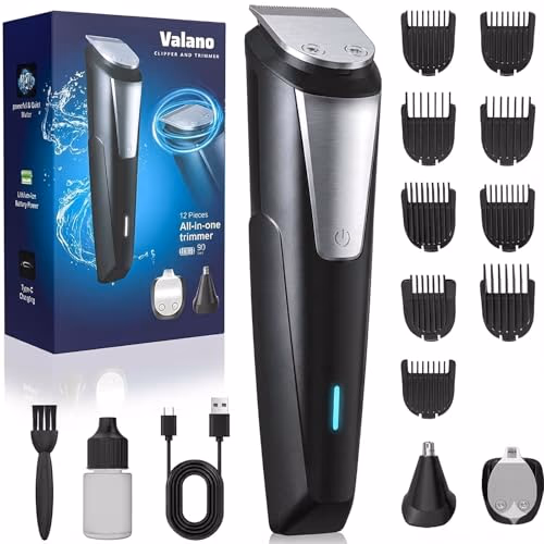 Valano Tondeuse Cheveux Hommes et Tondeuse Barbe Homme, 3 en 1 Rasoir Electriques Hommes Set, Tondeuse Cheveux Sans Fil avec 9 Sabots (1-16mm), Multi-function Men's Groomer Cadeau Homme (Noir)