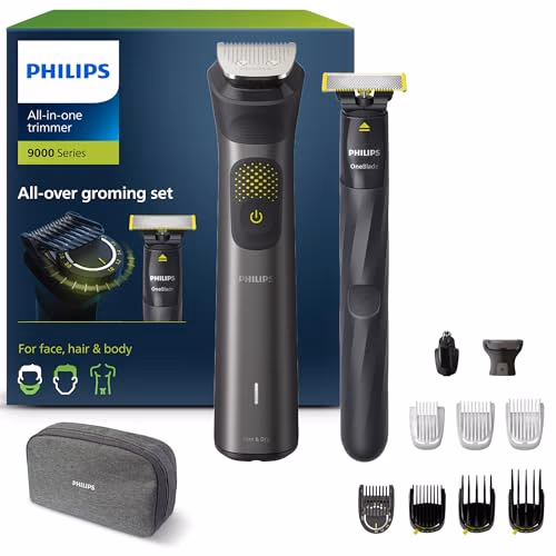 Philips Series 9000 - Tondeuse 13-en-un + OneBlade, kit tondeuse intégral, tonte précise, contours nets, rasage pratique, 27 hauteurs de coupe (de 0,2 à 20 mm) (modèle MG9530/15) DP